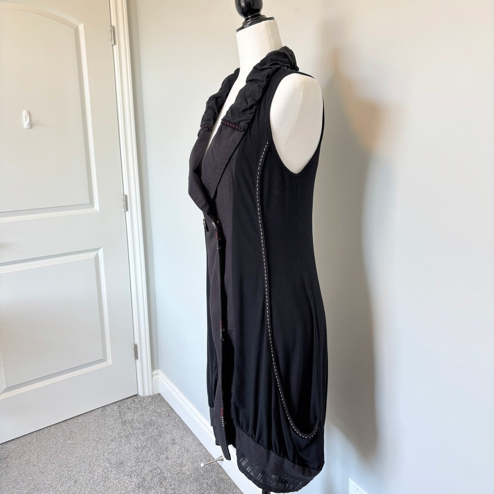 Tunic Vest Laganlook Whimisgoth Layered Pockets Artsy Ruffle Black Size Small - Picture 2 of 13